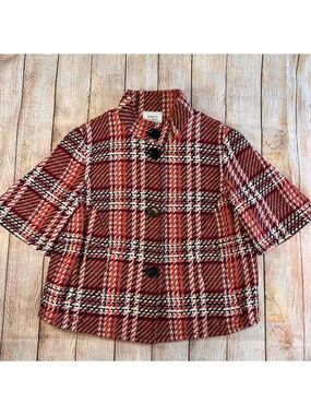 Akris Punto Plaid Short Sleeve Wool Tweed Jacket Coat